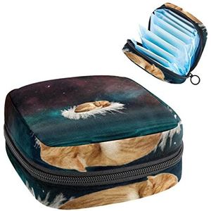 Cat Animal,Periode Pouch Draagbaar,Tampon Opbergtas,Tampon Houder voor Portemonnee Vrouwelijke Product Organizer, Meerkleurig, 4.7x6.6x6.6 in/12x17x17 cm