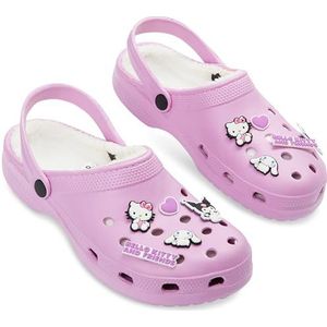 Hello Kitty Clogs voor dames met fleecevoering en afneembare bedels, cadeau voor dames, Roze, 39/40 EU