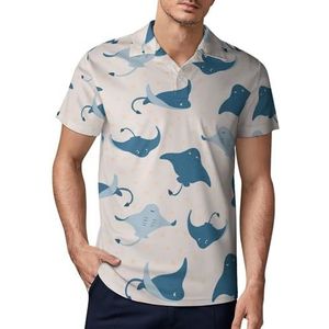 Stingray Fish Golfpoloshirt voor heren, slimfit, korte mouwen, casual print, tops, 4XL