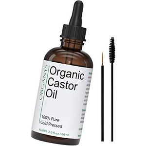 Organys biologische ricinusolie, voor vollere en dikkere wimpers en wenkbrauwen, verbetert het uiterlijk van het natuurlijke wimper- en wenkbrauwgroeiserum met eyeliner- en mascara-kwasten