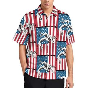 Worstelen Amerikaanse vlag Hawaiiaanse shirt voor mannen zomer strand casual korte mouw button down shirts met zak