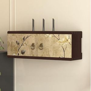 XCLOOZGL Houten Aan De Muur Gemonteerde Wifi-Router Opslagdoos Elegante Routerschaal Opslag Stroomkabelbeheer Verbergen Rek Modemrek Voor Slaapkamer, Woonkamer, Kantoor En Thuis,A,48x16x18cm