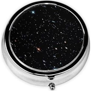 Leuke zwarte glitter draagbare pillendoos - ronde pillenorganisator, doseerkoffer, 3 compartimenten medicijnpillendoosje voor reizen, kleine pillendoos voor portemonnee en zak