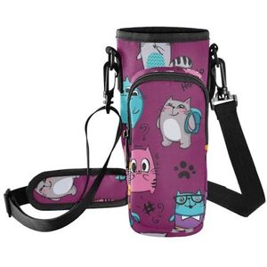 FRODOTGV Cartoon katten waterfles draagtas en etui 40 oz waterfles met mobiele telefoon houder tas met waterfles houder met schouderriem