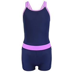 Aquarti Meisjes Sportbadpak Shortybadpak met Racerback, Donkerblauw/Paars, 134