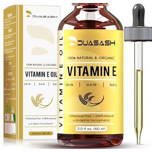 Duasash Vitamine E-olie, biologische druppels voor cosmetica, 60 ml, 100% natuurlijke vitamine E-olie, d-alfa-tocoferol, anti-rimpel, anti-aging, vitamine E-olie, zuiver tegen rimpels van alle soorten