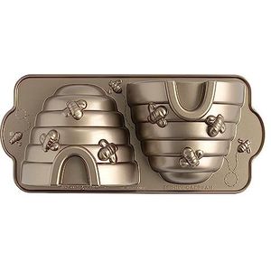 Nordic Ware Bijenkorf cakevorm, 3D gegoten aluminium bundelvorm, gebundeld cakeblik met honingbijpatroon, premium cakevorm gemaakt in de VS, kleur: goud, capaciteit 10 kopjes, één maat