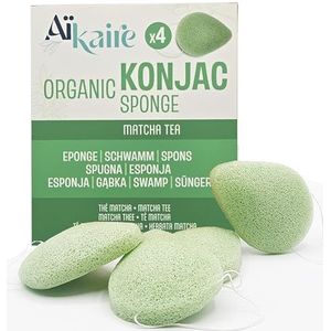 Biologische Konjac-spons voor het gezicht geassocieerd met groene thee | 4 stuks in druppelvorm | Natuurlijke reinigende groentespons
