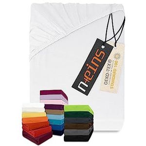 npluseins Klassiek jersey hoeslaken, vele kleuren en maten, 100% katoen, 159.192, 90-100 x 200 cm, wit