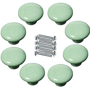 Keramische Knoppen Vintage Kastknoppen, Rood 8 stuks 39,5 mm Chinese stijl rode ronde vorm Single-Hole keramische deur Locker knop Vintage handgeschilderde Pull ladekast kast handgrepen(Color:Green)