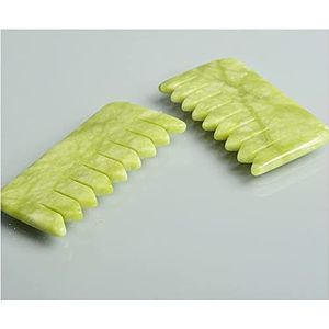 Gua sha Schraper Board Natuurlijke Jade Stenen Kam Gouache Schraper Guasha Jade Massager voor Hoofd Hoofdhuid Steen Gua Sha Schraper Gezichtsmassage Tool Haarverzorging Massage Tool Set (Kleur: Groen
