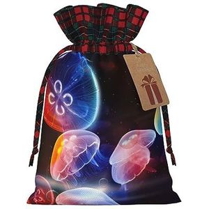 Kleurrijke kwallen herbruikbare geschenktas-trekkoord kerstgeschenktas, perfect voor feestelijke seizoenen, kunst en ambachtelijke tas