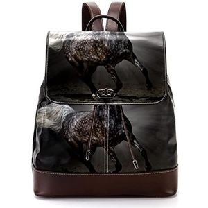 Zwart paard gepersonaliseerde casual dagrugzak tas voor tiener, Meerkleurig, 27x12.3x32cm, Rugzak Rugzakken
