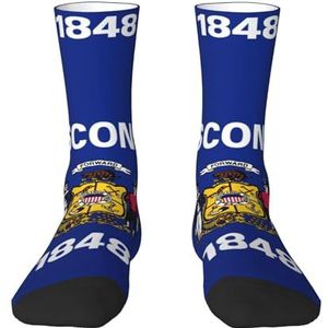 Evengigy Wisconsin State Flag Grappige Sokken Crazy Fashion Cool Gepersonaliseerde Zachte Crew Sokken voor Mannen Vrouwen Unisex, Wit, One size