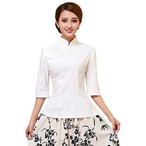 ACVIP Dames pure kleur zeven stippen mouwen klassieke Cheongsam blouse