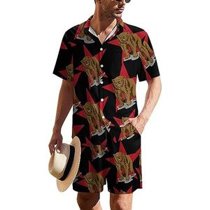 Mama Bear Flag of California Hawaïaans pak voor heren, set van 2 stuks, strandoutfit, shirt en korte broek, bijpassende set
