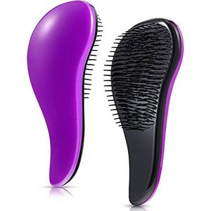 Detangler borstels, anti-knoop hoofdhuid massage ontwarren borstel, pijnvrij de haarborstel voor dik, golvend, krullend, recht of dun haar op vrouwen, volwassenen meisjes en kinderen - gebruik in nat en droog haar (1 stk, paars)