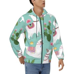 GUOLGP Tropische lama alpaca cactus bloemenprint heren hoodie losse trui voor casual werkkleding comfortabele stijl sweatshirt, Zwart, M