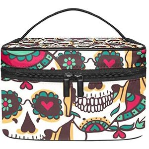Vossen dierlijke make-up tas voor vrouwen meisjes cosmetische tassen met handvat reizen make-up organizer tas, Vintage Skull Mexico, 8.9x5.9x5.4 Inches, Make-up Pouch