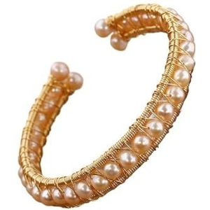 Natuurlijke Turkoois Chunky Kralen Gouden Open Manchet Armband for Vrouwen Barokke Parel Kralen Open Armband Bangle Sieraden (Color : Pearl-02)