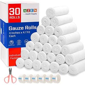 AZEN 30 stuks gaasrollen, 10,2 cm x 4,1 m, hoogwaardige medische benodigdheden, EHBO-benodigdheden, veterinaire bandage, bandage voor mama