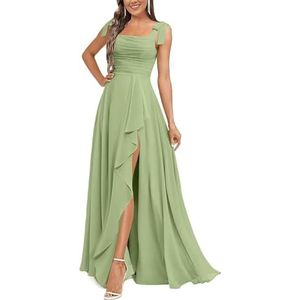 BRIGOW Dames Avondjurk Chiffon Bruidsmeisje Jurken met Split Ruches Lange Maid of Honor Floor Lengte Jurk BY028 BY028, Stoffige Salie, 32