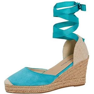 Lora Dora Womens espadrille wig sandalen dames strappy Hessische wiggen zomer schoenen enkelstropdas beenriemen, Turkoois, 37 EU