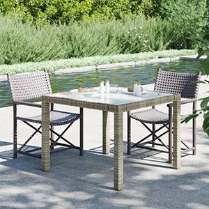 CBLDF Tuintafel 90x90x75 cm Gehard Glas en Poly Rotan Grijs