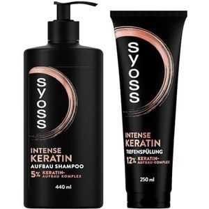 Syoss Shampoo Keratine (1 x 440 ml) voor zwak en broos haar, maakt de haarvezel & dieptespoeling keratine glad (1 x 250 ml) rijke spoeling met keratine bestrijdt kroezen en zorgt voor glans
