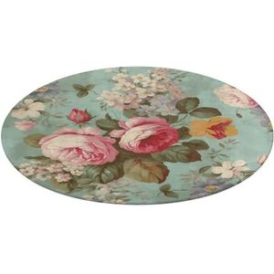 Ronde vloermatten deurmat vintage bloemen bloemen absorberend tapijt antislip mat voor badkamer slaapkamer, entree, kantoor