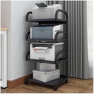 Tafel voor Printer Printerkastje 4 Tier Hout Printer Stand Stalen Frame Printer Winkelwagen Multifunctionele Printer Copier Scanner Plank Rek Voor Thuiskantoor Printertafel Printerstandaard(Black)