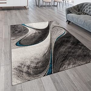 Tapijt woonkamer modern laagpolig gegolfd met abstract 3D-patroon, Maat:200x290 cm, Kleur:Grijs Blauw