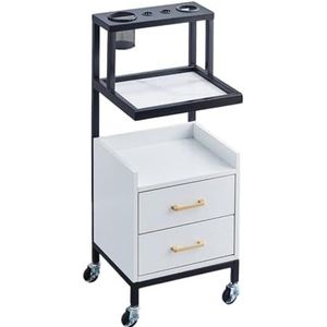 Mobiele opbergkast voor haarkarren, salonstation met drogerhouder en 2 lades, opbergplank voor make-up in schoonheidssalon met wielen, houten haarkast voor kapper, spa, tatoeage(B)
