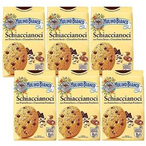 MULINO BIANCO Schiaccianoci - Italiaanse koekjes met noten en pure chocolade 300g x 6 pakketten (Schiaccianoci, x6)