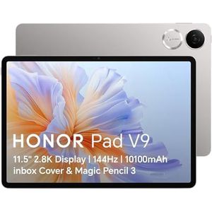 HONOR Pad V9, 2.8K 144Hz Eye Comfort Display, 10.100mAh batterij, 256GB opslag Wi-Fi Tablet Grijs Bundel met inbox Flip cover Magic Pencil 3