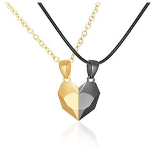 Magneet Hart Koppels Kettingen, 2 Stks/set Bijpassende Ketting Hart Magnetische Gedenkteken Zinvolle Ketting voor Valentijnsdag Geschenken Verjaardag (Zwart gouden hanger)