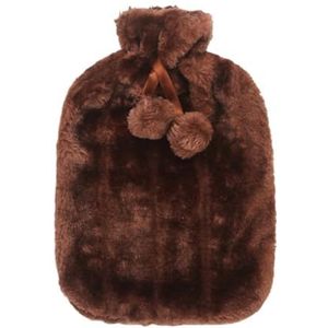 Warmwaterkruik 2000 ml warmwaterkruikhoes verwijderbare fleece warmwaterkruik koudebestendige warmtebehoud hoezen verwarmingskussen hoes voor winter warmwaterzak (bruin)