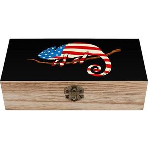 Kameleon Gekleurde Amerikaanse vlag houten ambachtelijke opbergdozen met deksels aandenken schat sieradendoos organisator