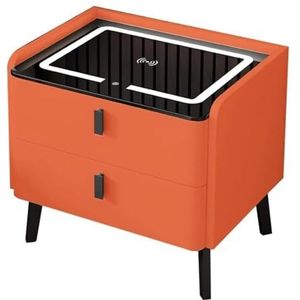 Nachtkastje Slim nachtkastje Draadloos laadstation Nachtkastje 3 kleuren Led-verlichting 2 laden Leren nachtkastje Hout (Color : Orange, Size : 40cm)