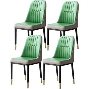 GEIRONV Moderne PU lederen eetkamerstoelen set van 4, for slaapkamer woonkamer stoel met metalen poten gestoffeerde keuken bureau zijstoel Eetstoelen (Color : Green, Size : 41x42x88cm)