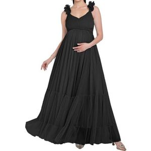 AHERKLL Puffy Tule Robe Zwangerschap Jurk Voor Fotoshoot 3D Bandjes Lingerie Baby Douche Zwangerschap Fotografie Dressing HAH058, Zwart, 32