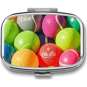 Pickleball Ballen Kleuren Pillendoos Pil Case Leuke Pil Organizer Pil Houder Geneeskunde Pil Organizer Pil Container Dagelijkse Pil Organizer Kleine Pillendoos Pil Case voor Portemonnee Pocket