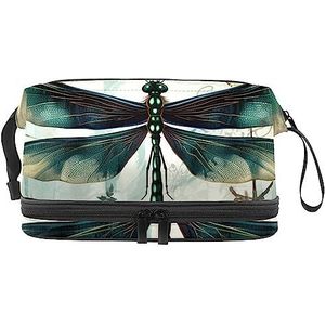 Dubbele Laag Cosmetische Tas Dragonfly Roze Draagbare Make-up Tas Reizen Organizer Pouch voor Vrouwen Meisjes Toiletartikelen Tassen, Multi 7, 27x15x14 cm/10.6x5.9x5.5 in, Make-up zakje