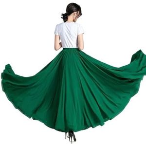 Flamencorok for vrouwen, 720 graden, volle cirkelvormige swingrok, Spaans danskostuum, volwassen, vloeiende, geplooide gelaagde rok for optredens, Halloweenfeest, rode krijtthema-outfit(Dark green_XL)