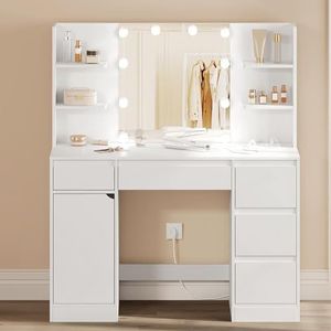 WOLTU - MB6117ws - Make-uptafel - Wit - Met Verlichting en 5 Laden