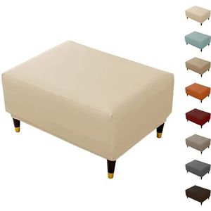 PU Leren Waterdichte Ottomaanse Hoes, Stretch, Verdikt, Effen, Modern, Grijsblauw(Beige,Square S)