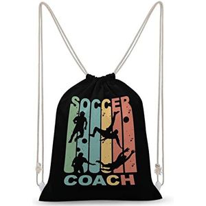 Retro 1970 Voetbal Coach Trekkoord Rugzak String Bag Sackpack Canvas Sport Dagrugzak voor Reizen Gym Winkelen