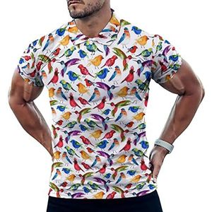 Aquarel Goudvink Kolibrie Vogels Grappige Mannen Polo Shirt Korte Mouw T-shirts Klassieke Tops Voor Golf Tennis Workout