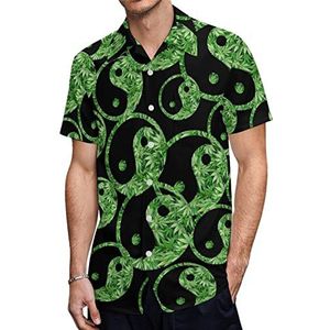 Yin Yang Weed Hawaiiaanse shirts voor heren, korte mouwen, casual overhemd met knopen, vakantie, strandshirts, XS
