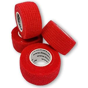 LisaCare Vingerpleister zelfklevend - elastische, waterdichte, stof- vet- en vuilafstotende pleister - rood - 4 rollen à 2,5 cm x 4,5 m